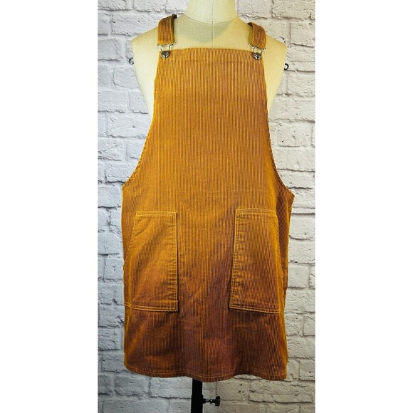 Cotton On Corduroy Overall Short Mini Dress POCKETS Orange Inca Gold Retro SMALL - Picture 2 of 7